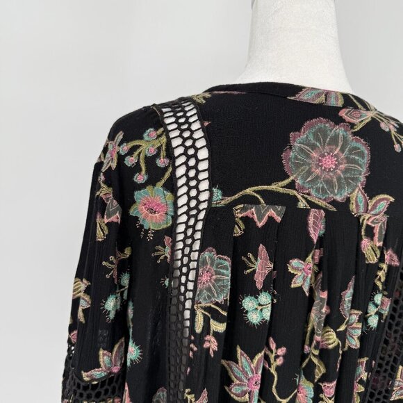 Free People Women's Just The Two Of Us Tunic Black Floral Long Sleeve Size Small - Picture 6 of 12